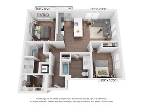 2 Bedroom, 2 Bath 363 floor plan